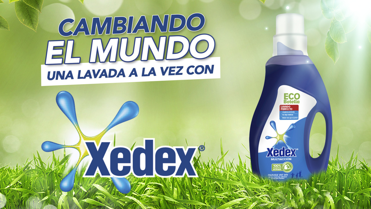 XEDEX CUIDA EL MEDIO AMBIENTE Y TÚ? USA XEDEX LÍQUIDO Y AYÚDANOS A CAMBIAR EL MUNDO 1 LAVADA A LA VEZ encabezamiento