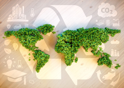 imagen de reciclaje con plantas y hojas.